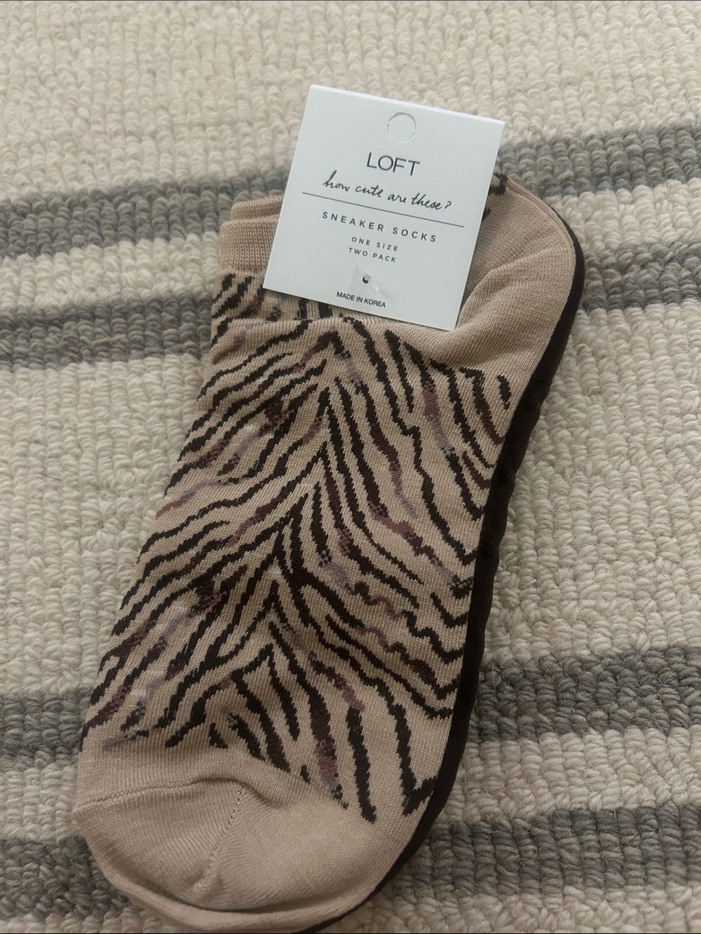 LOFT Beige Zebra-Print Low-Cut Sneaker Socks - 2-Pack